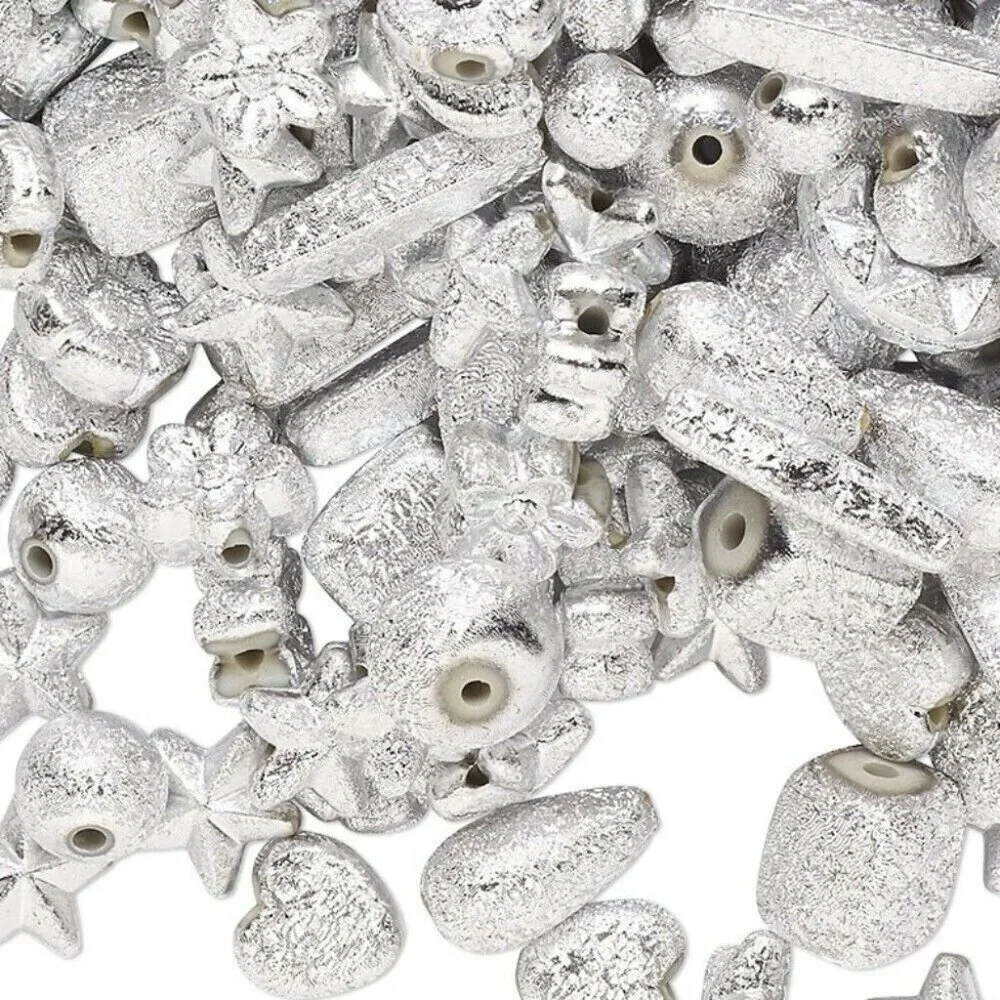 Bulk Lot Vintage Silver Stardust Acrylic Beads Mixed Size Shape 50 pcs